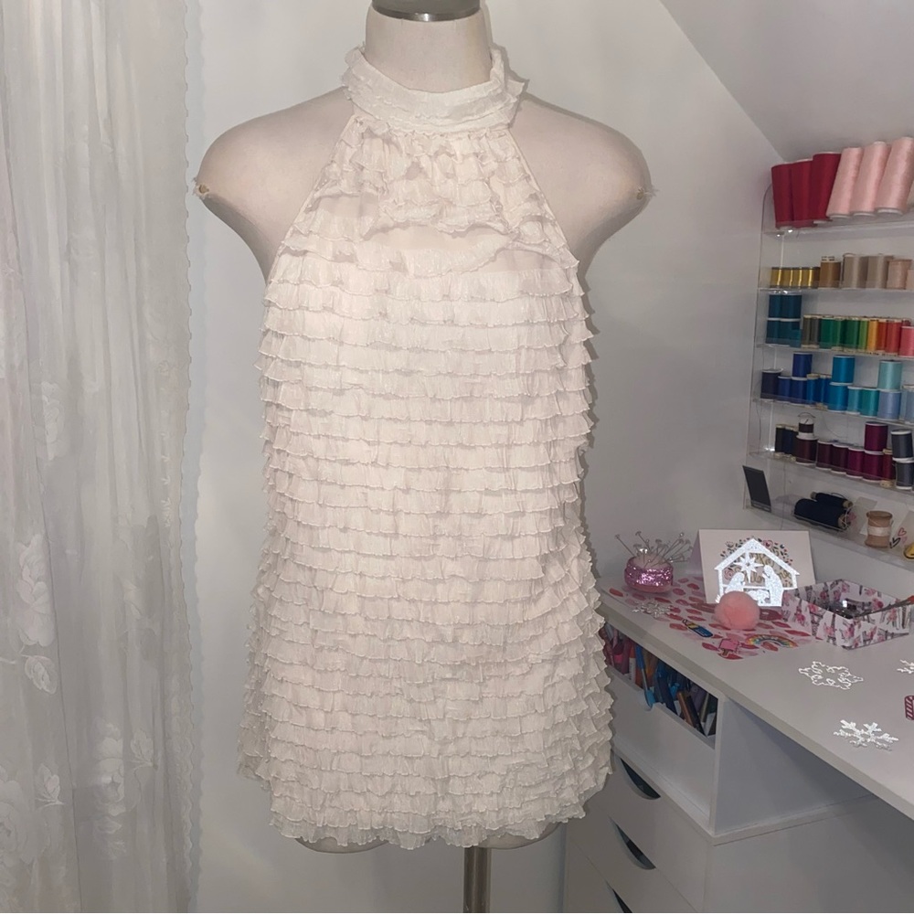 Dots ivory ruffle Blouse XL